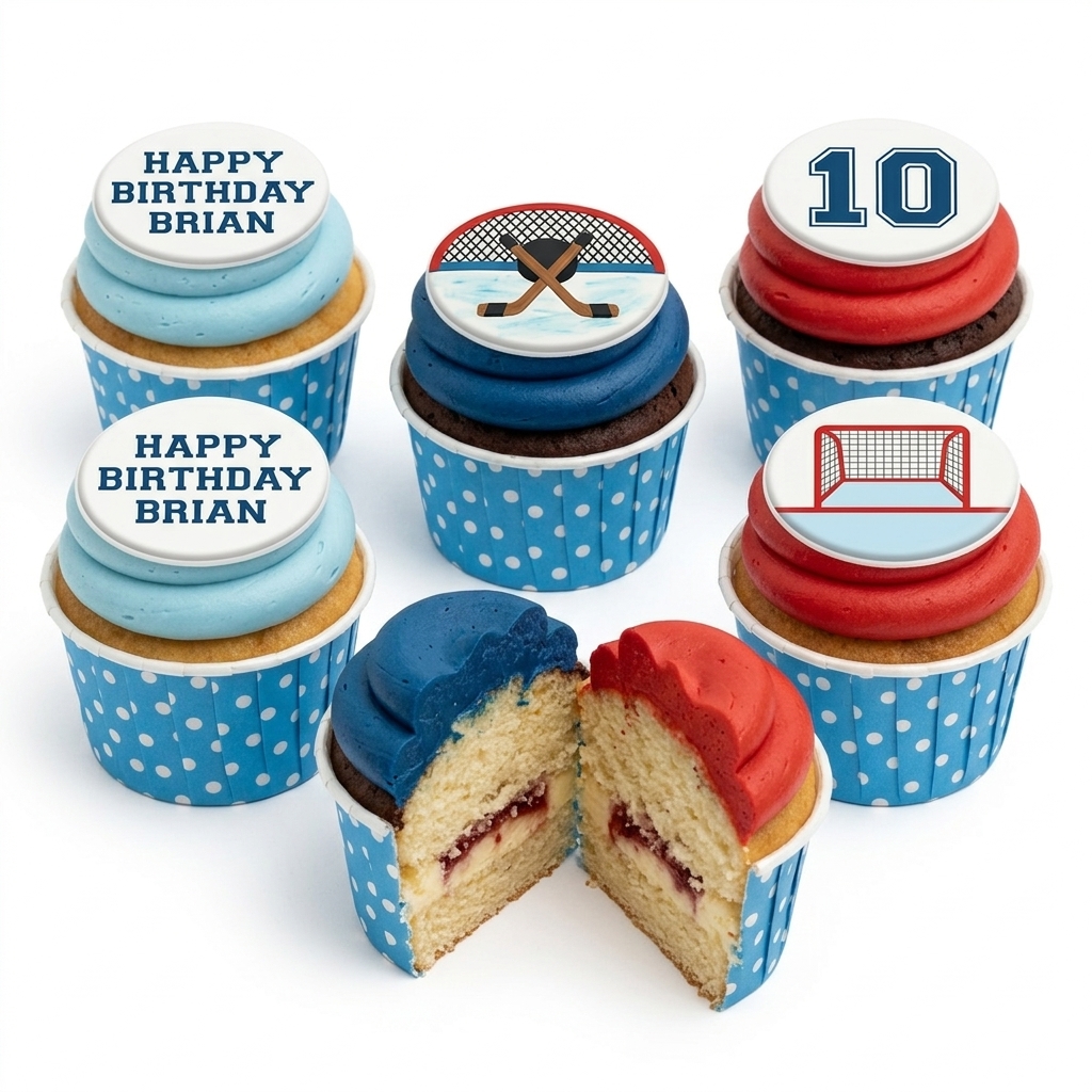 Ice Hockey Birthday Cupcakes with Custom Age & Name