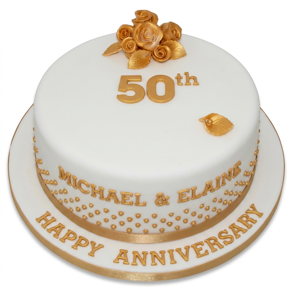 50th Anniversary Cake with Gold Roses