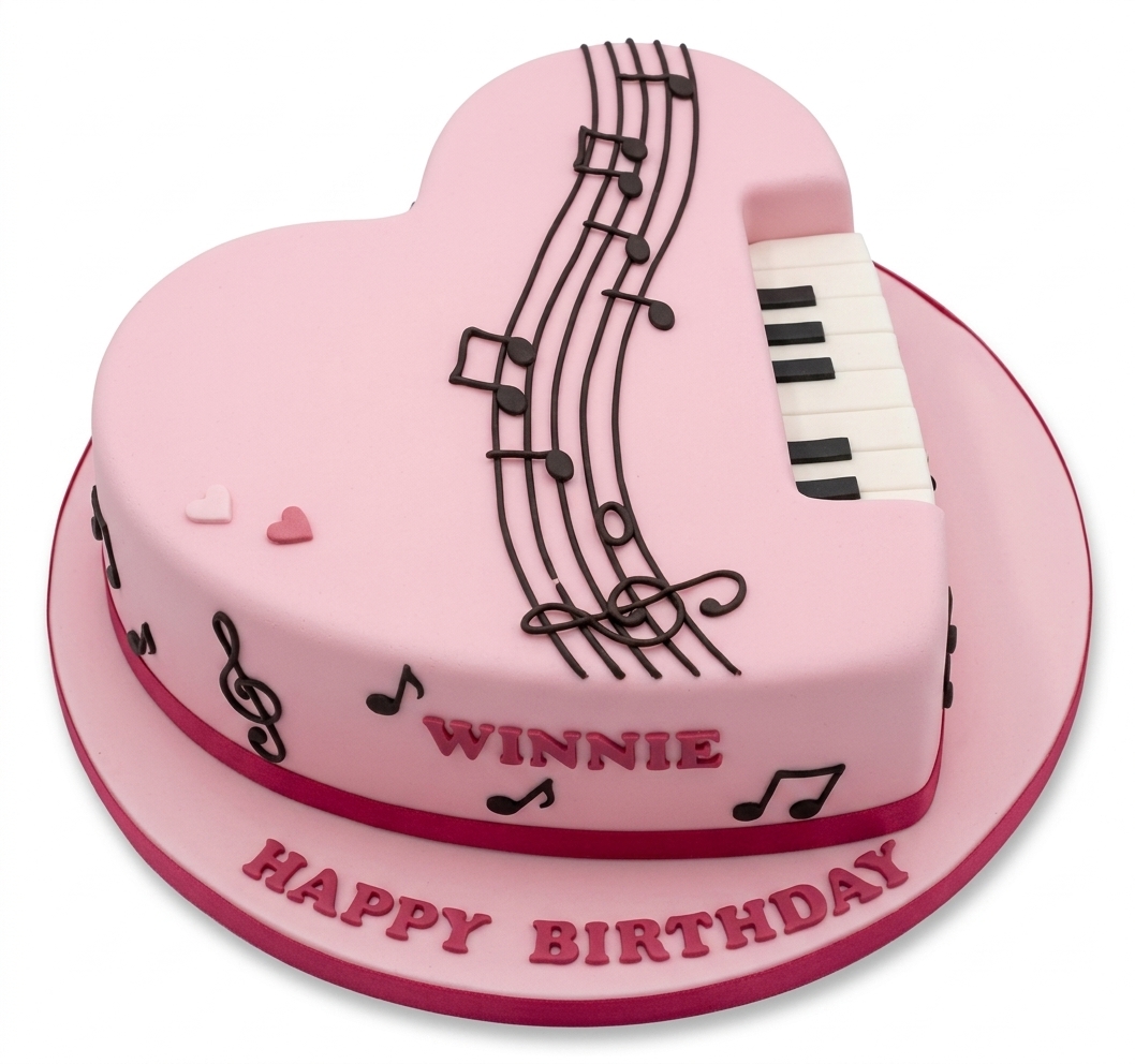 Pink Heart Music Theme Birthday Cake