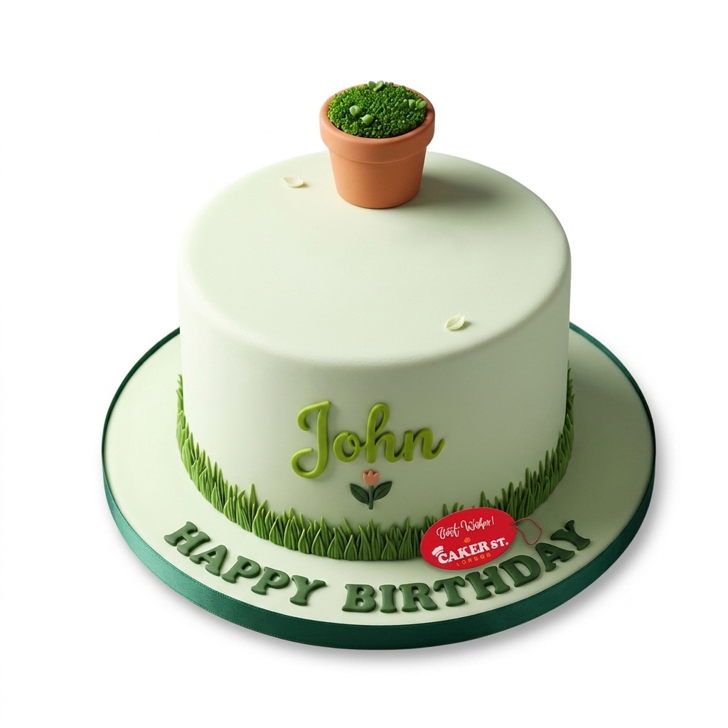 Gardening Theme Birthday Cake with Personalised Name