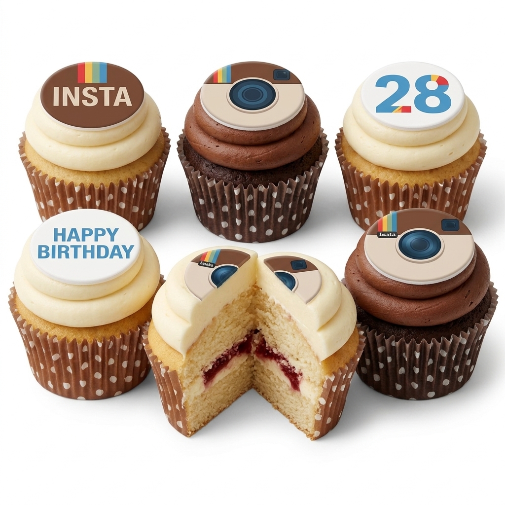 Instagram Theme Birthday Cupcakes with Custom Age Topper