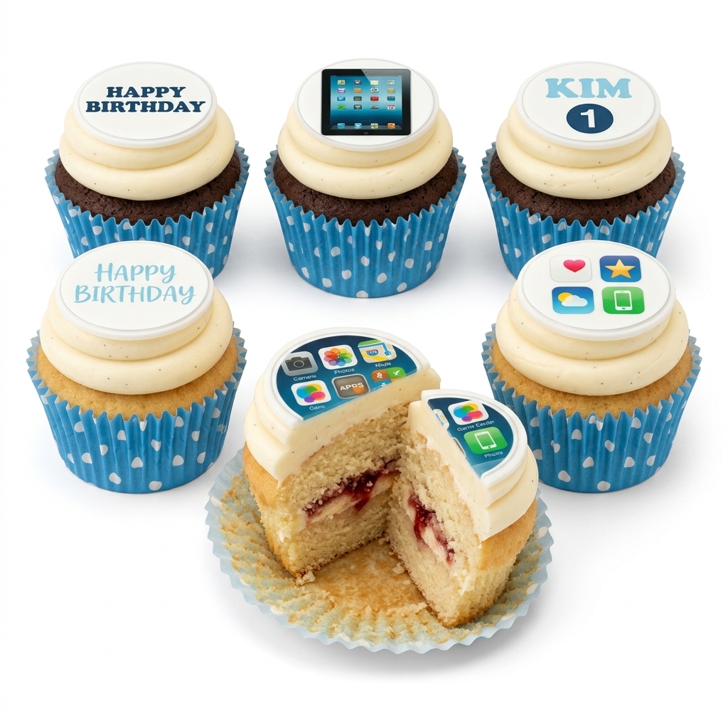 App Theme Birthday Cupcakes with Custom Toppers