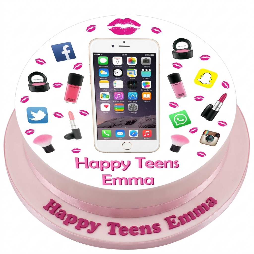 Teenage Girls Social Media & Makeup Birthday Cake