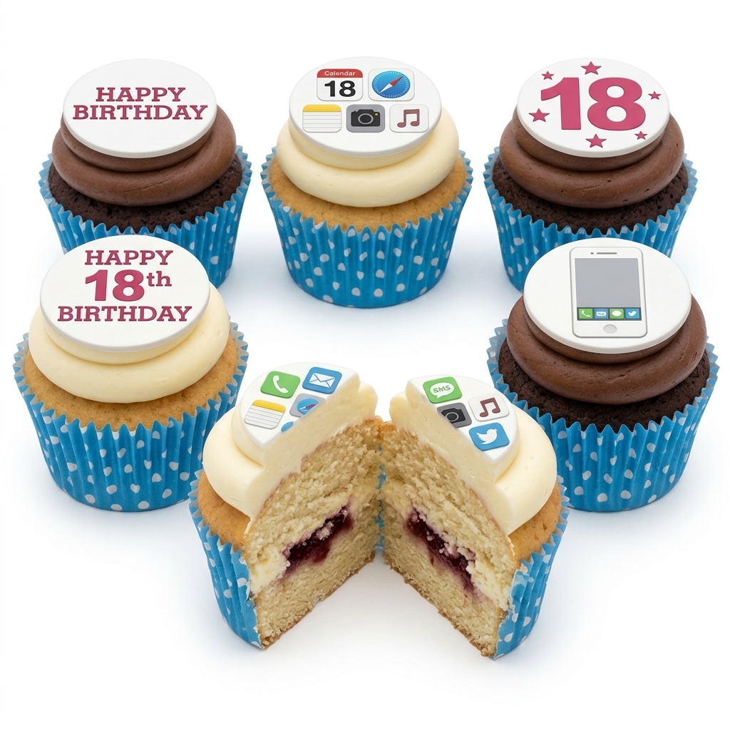 Smartphone App Icon Birthday Cupcakes with Custom Age Topper