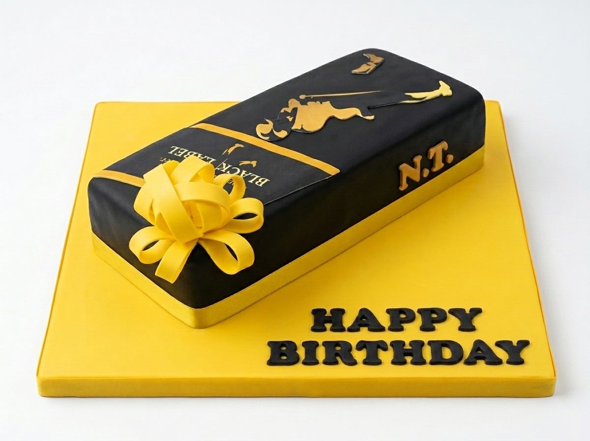 Black Label Style Whiskey Bottle Birthday Cake