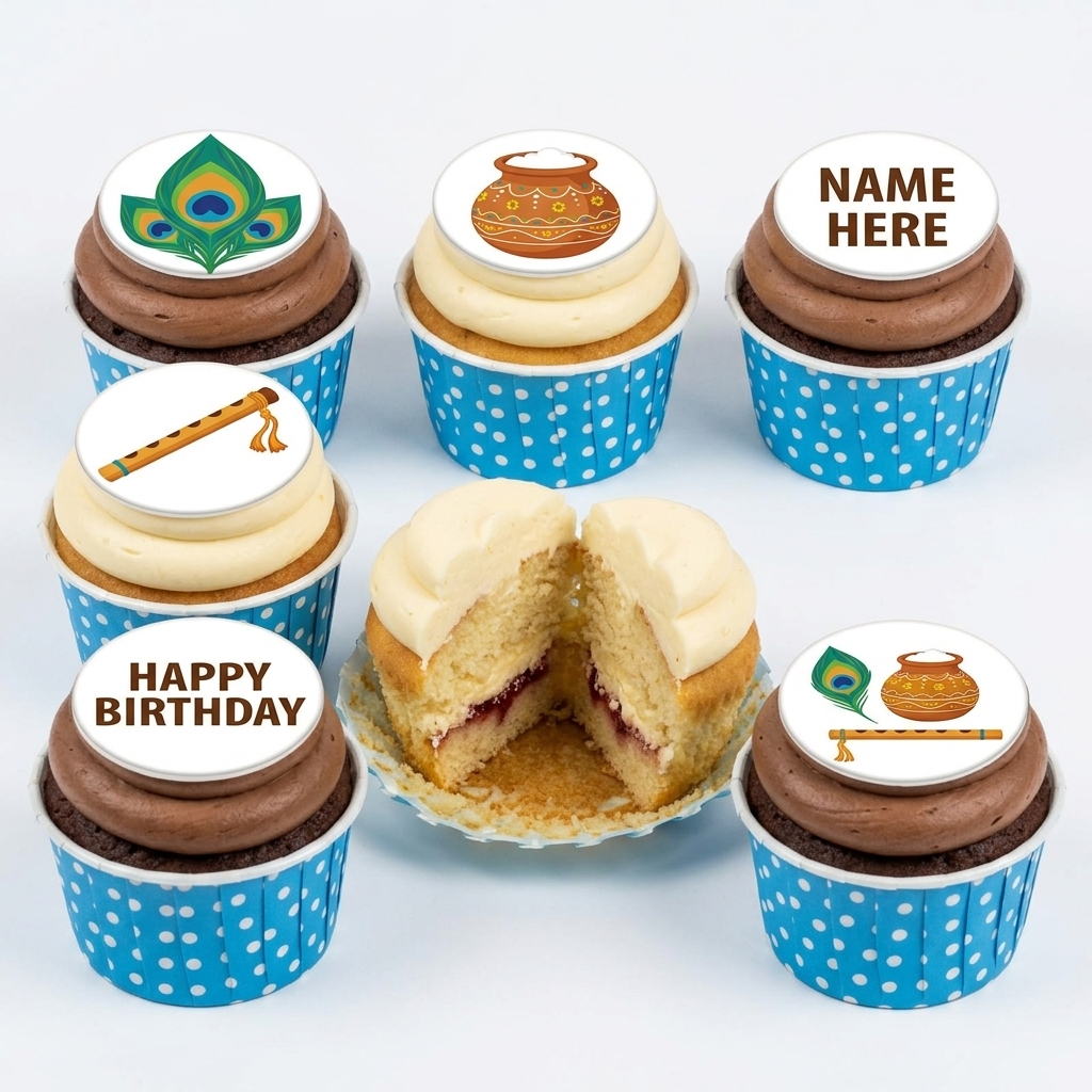 Krishna Theme Birthday Cupcakes with Personalised Toppers