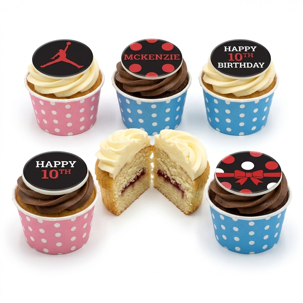 Kids Birthday Cupcakes with Custom Toppers