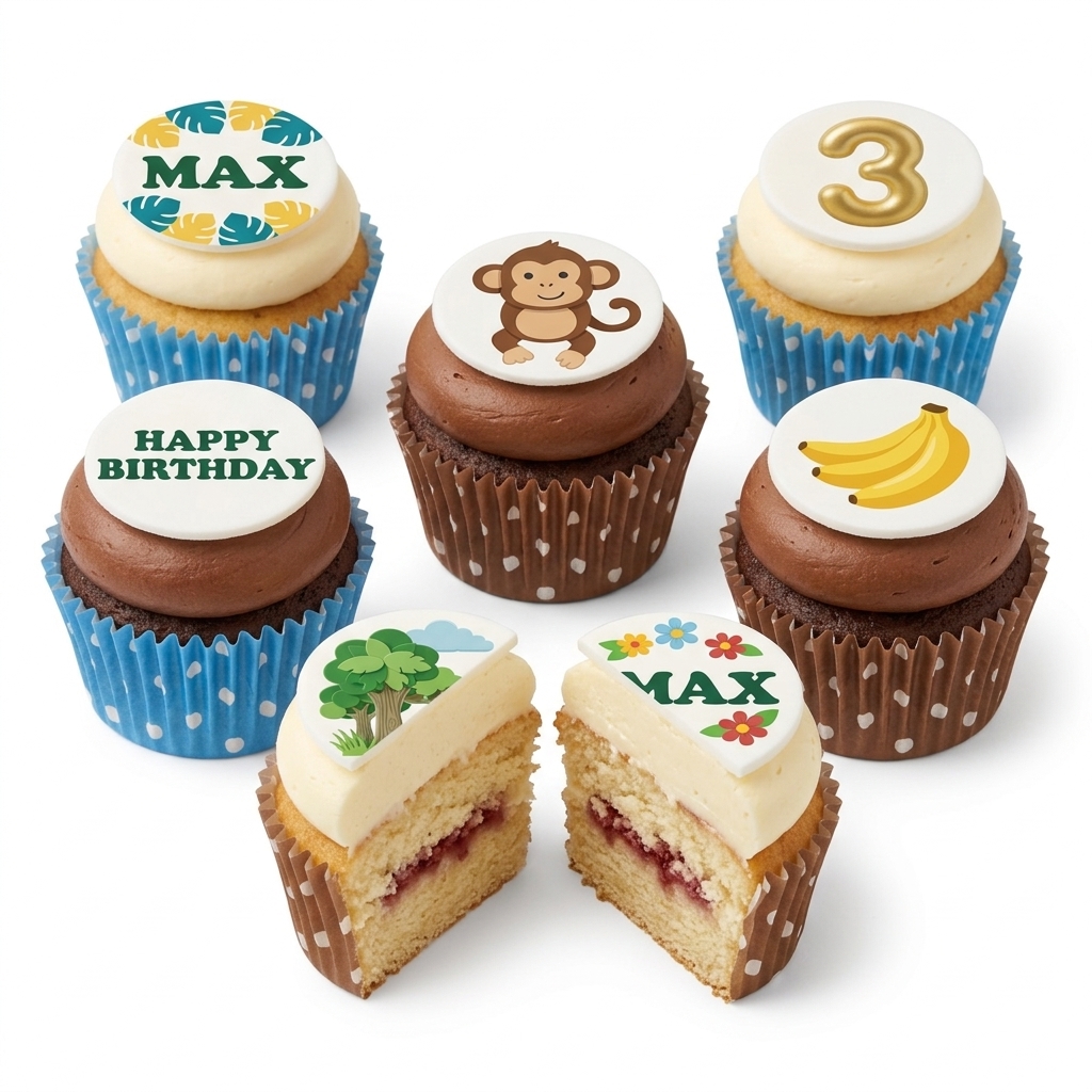 Jungle Safari Kids Birthday Cupcakes with Custom Age