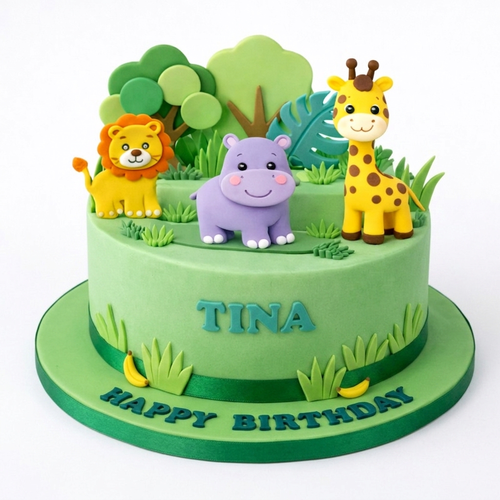 Jungle Animal Birthday Cake for Kids
