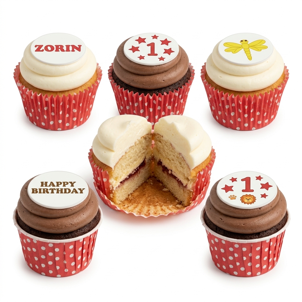 Personalised Kids Birthday Cupcakes with Custom Toppers