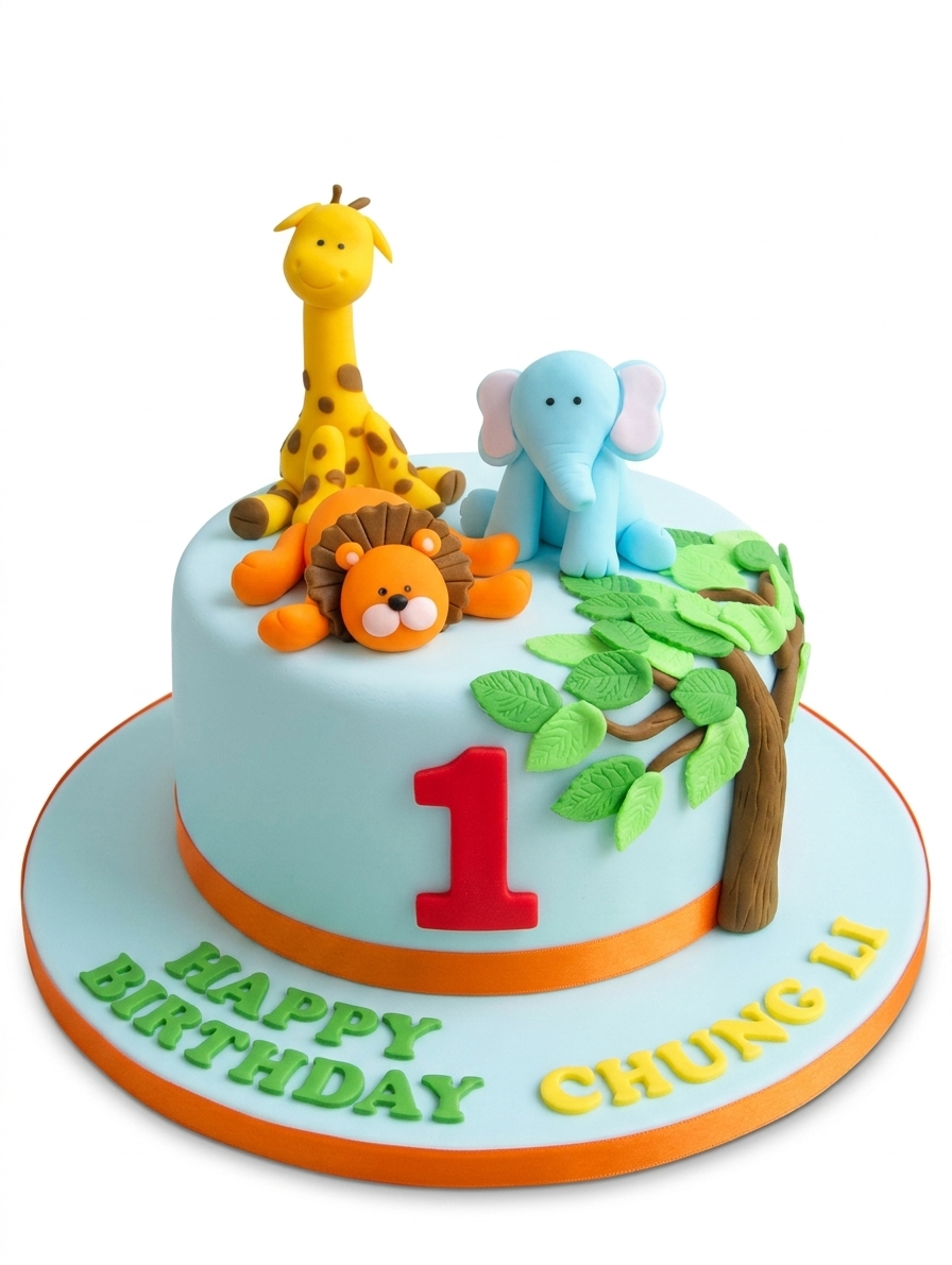 Jungle Animal Birthday Cake for Kids