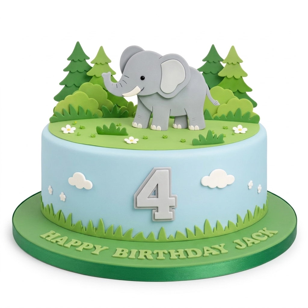 Elephant Jungle Kids Birthday Cake
