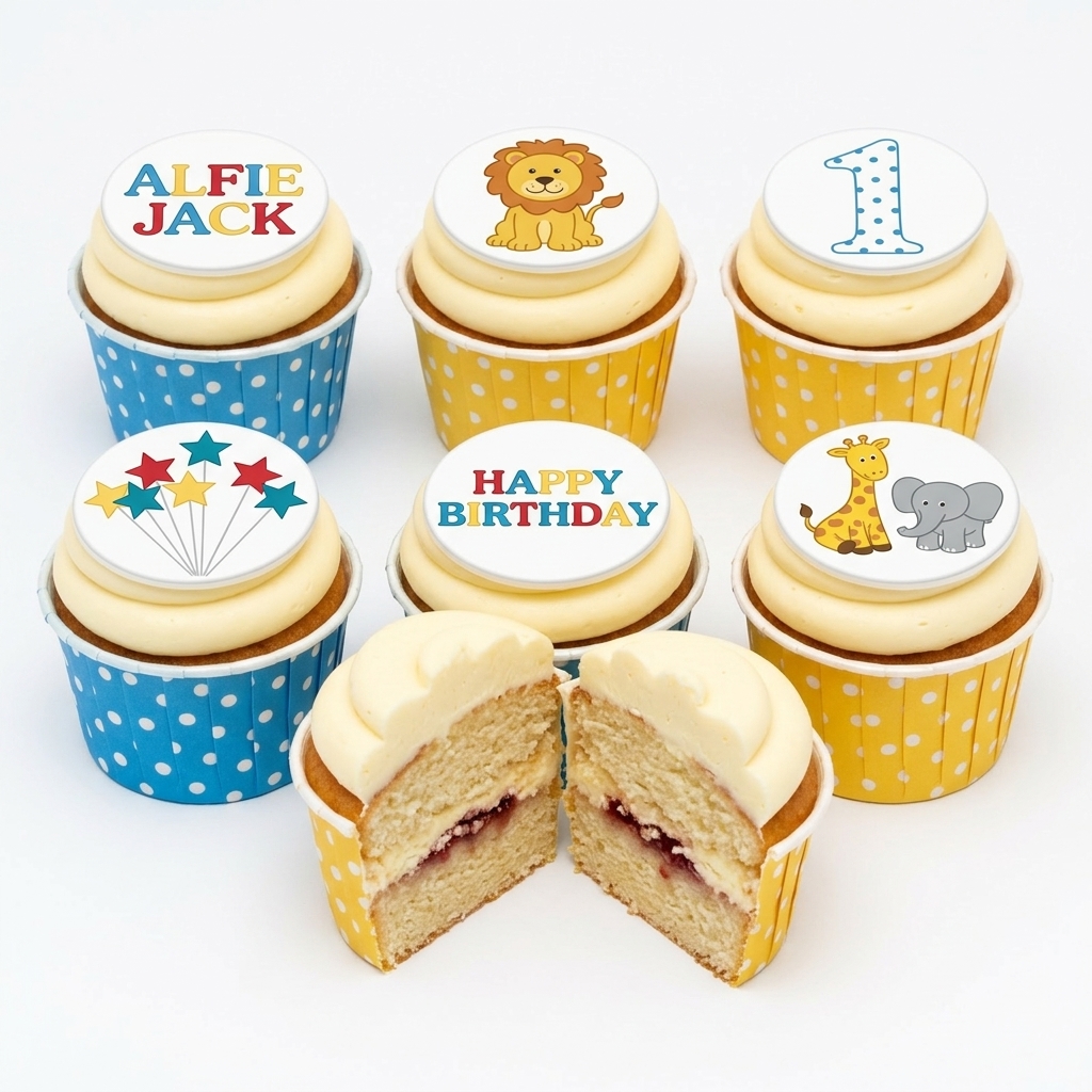 Jungle Theme Birthday Cupcakes with Custom Toppers