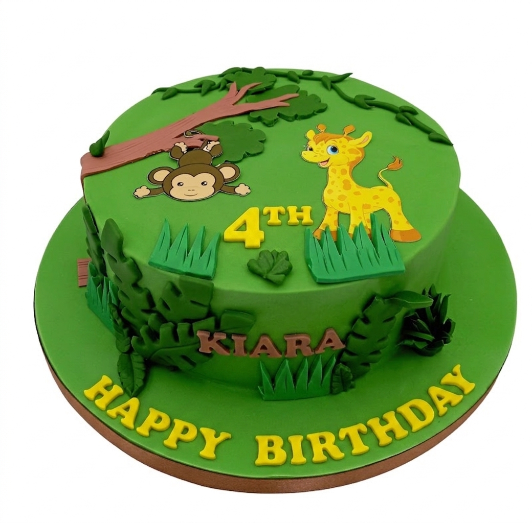 Jungle Safari Animal Kids Birthday Cake with Custom Age