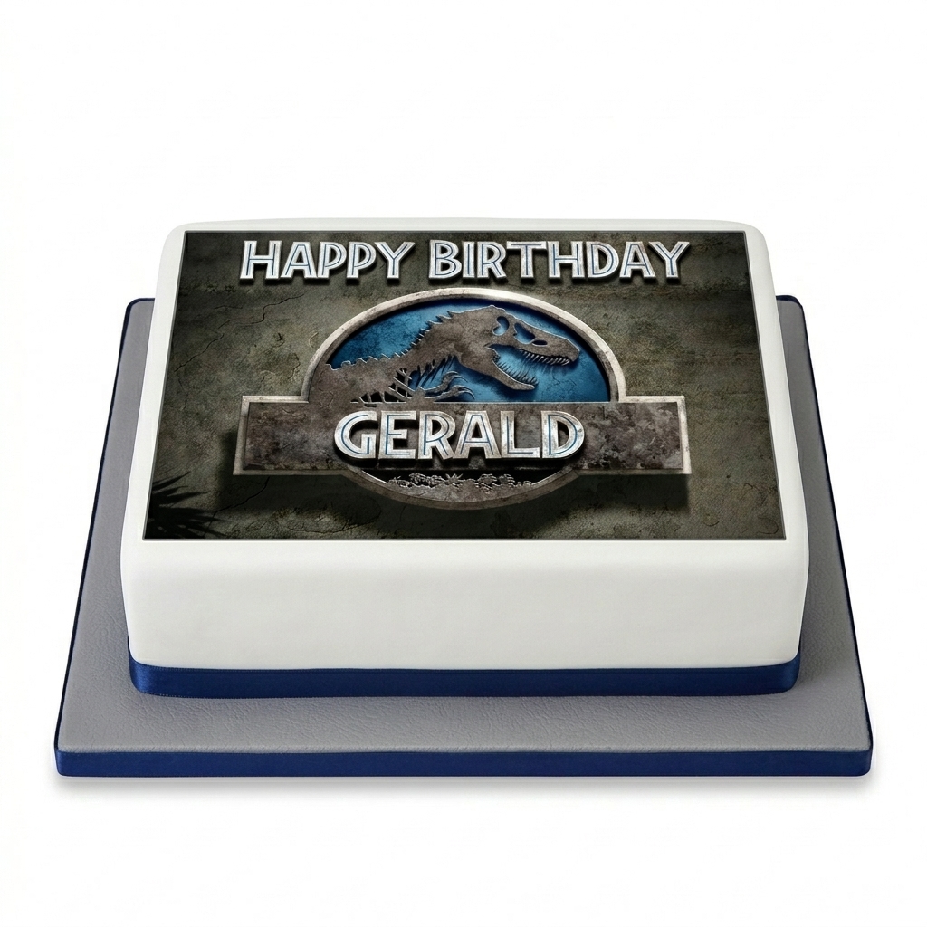 Jurassic Park Birthday Cake with Personalised Name