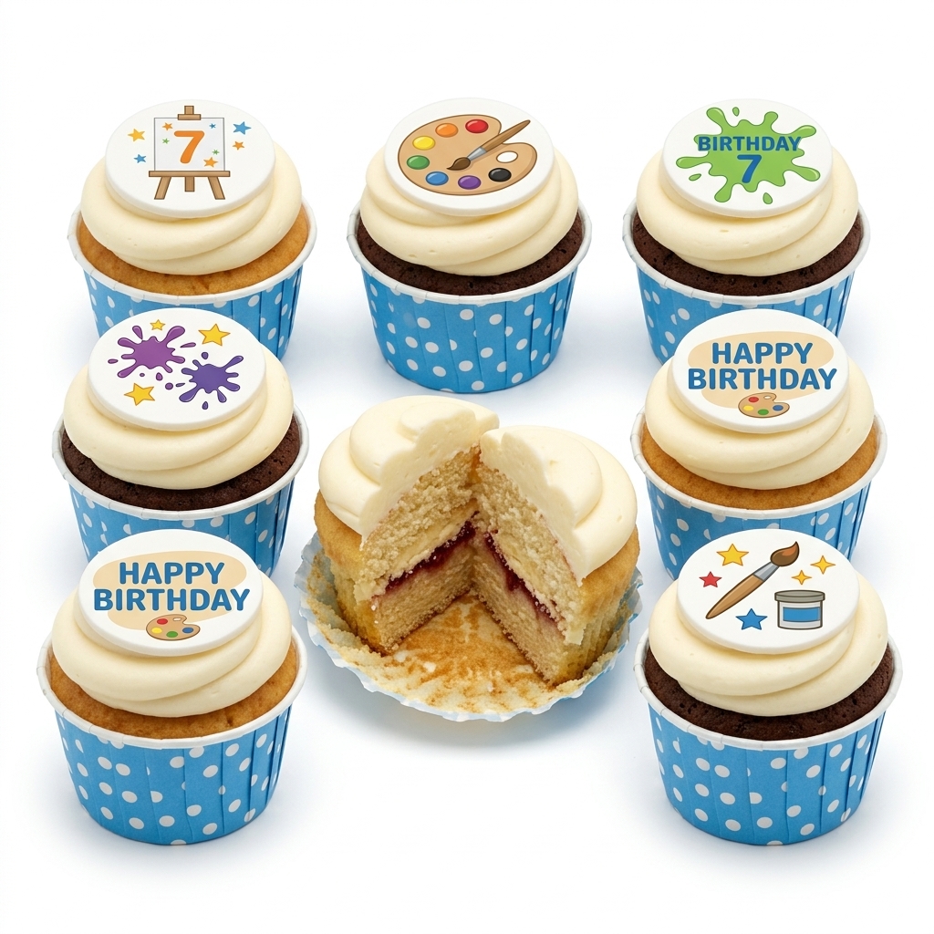 Kids Art Theme Birthday Cupcakes with Custom Age Toppers