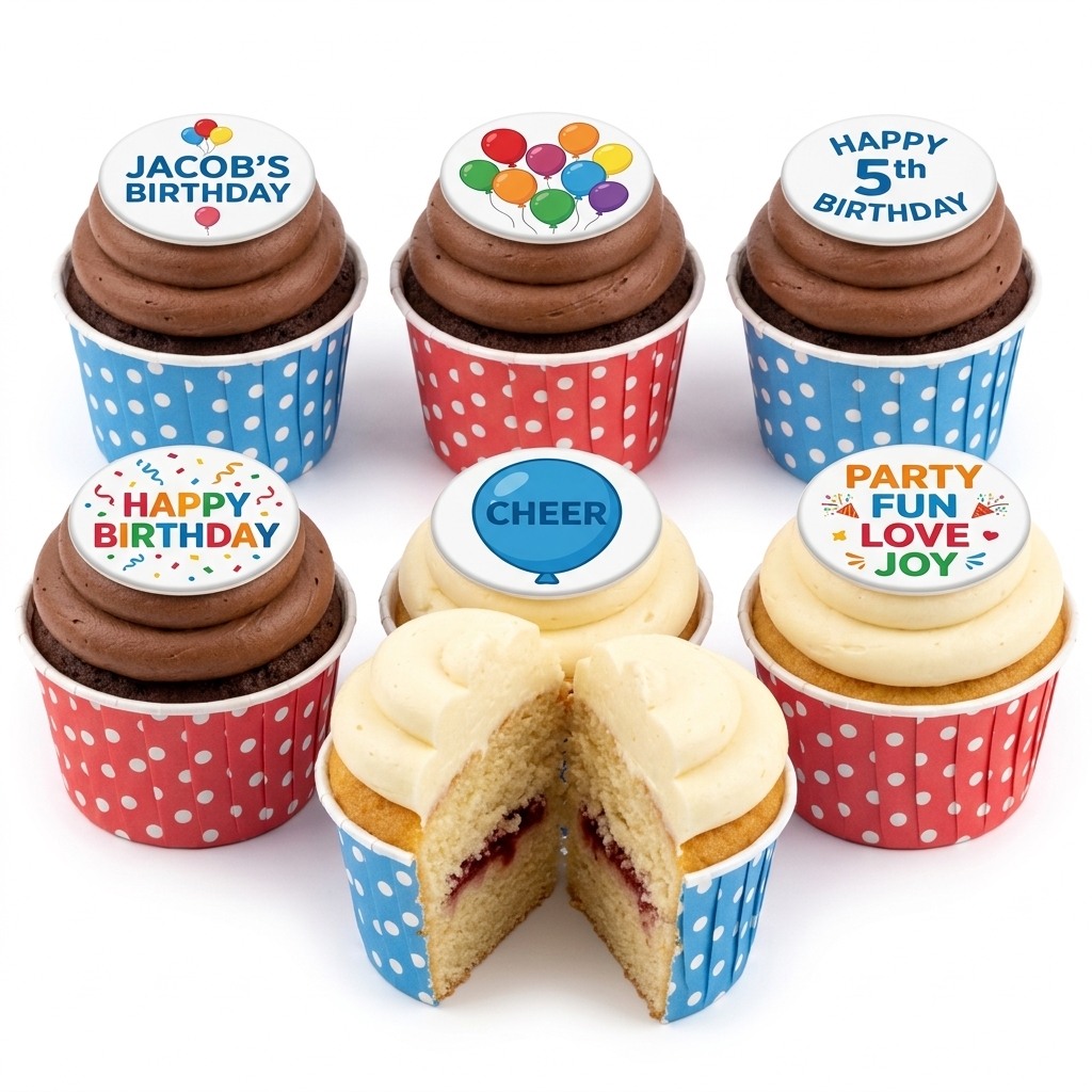 Kids Birthday Cupcakes with Custom Toppers