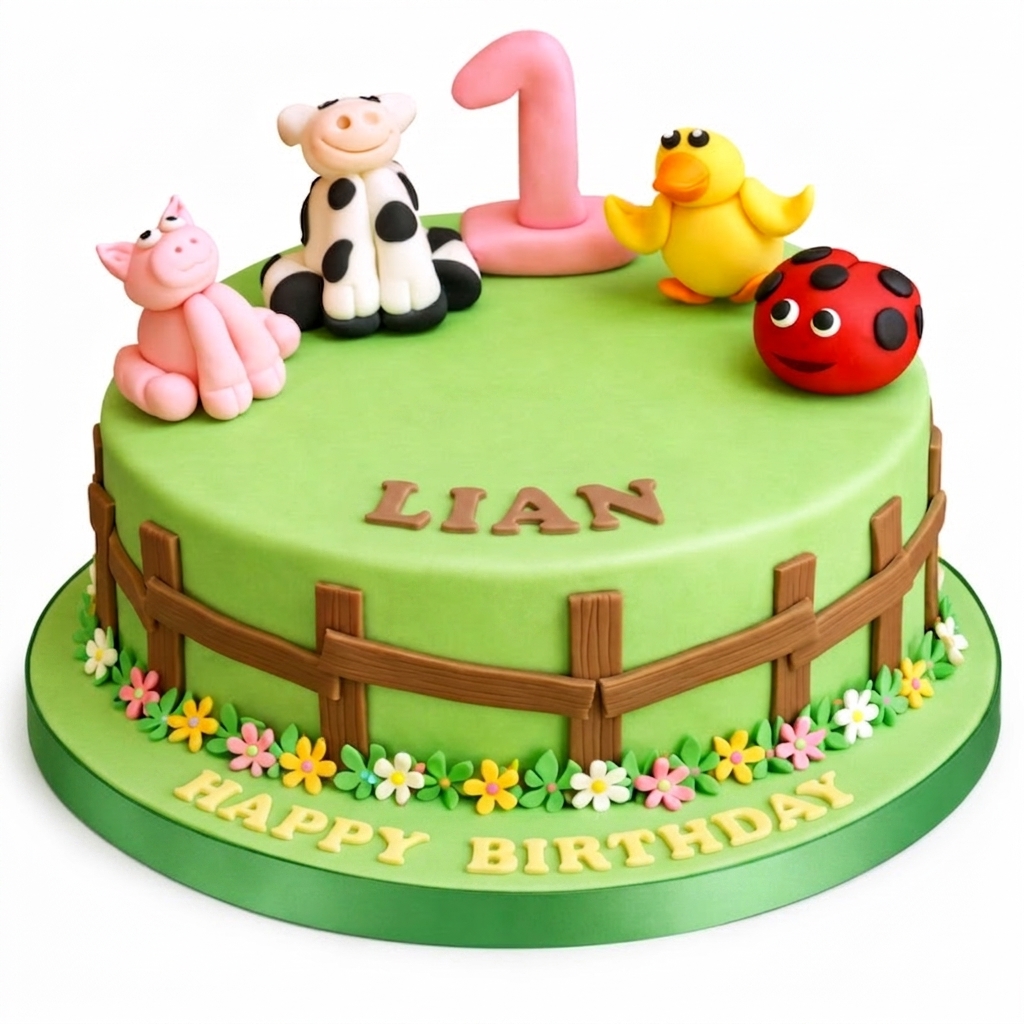 Kids Farm Animal Birthday Cake with Custom Age