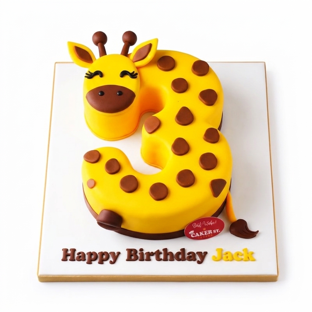 Giraffe Number Birthday Cake for Kids