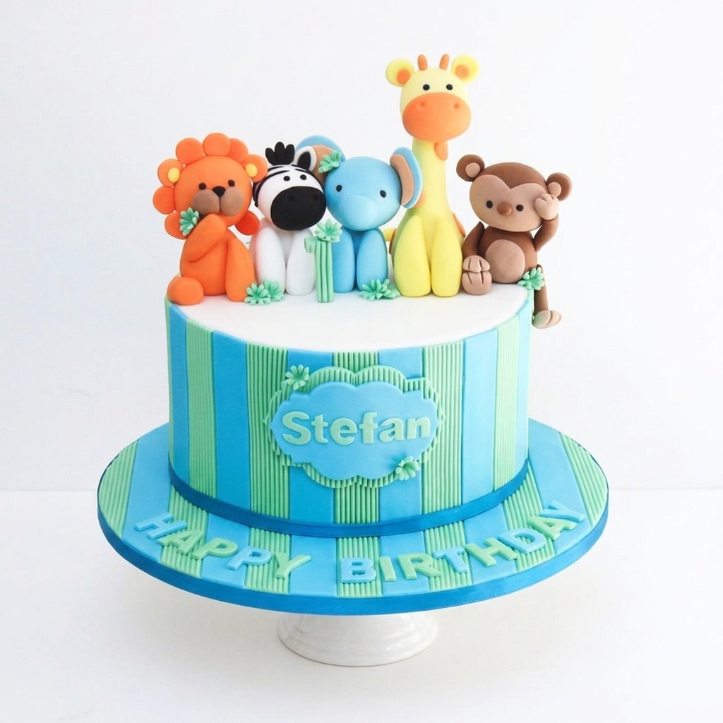 Jungle Animal Theme Birthday Cake