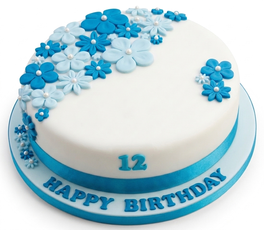 Blue Floral Birthday Cake for Her
