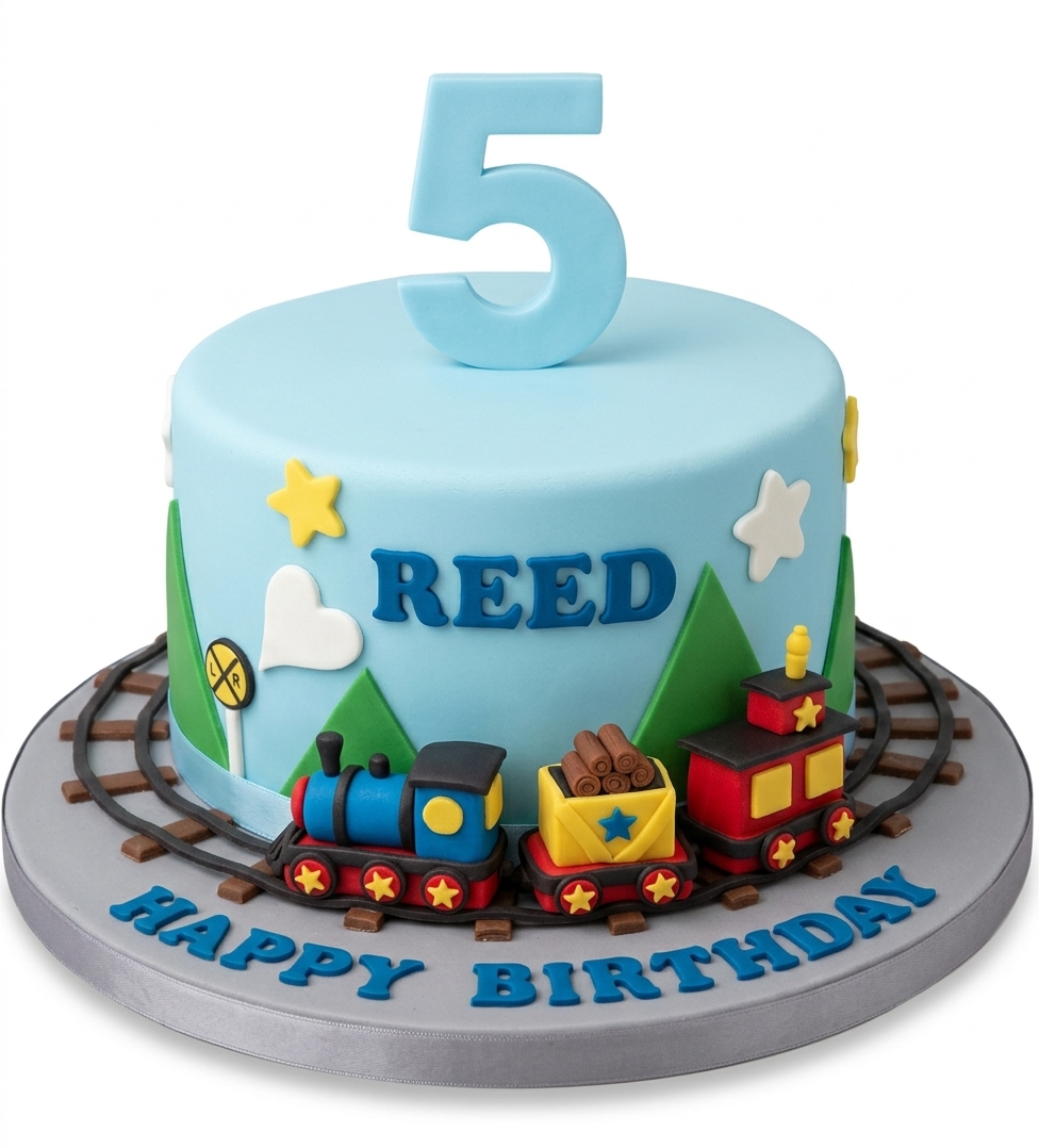 Train Theme Kids Birthday Cake with Custom Age Topper