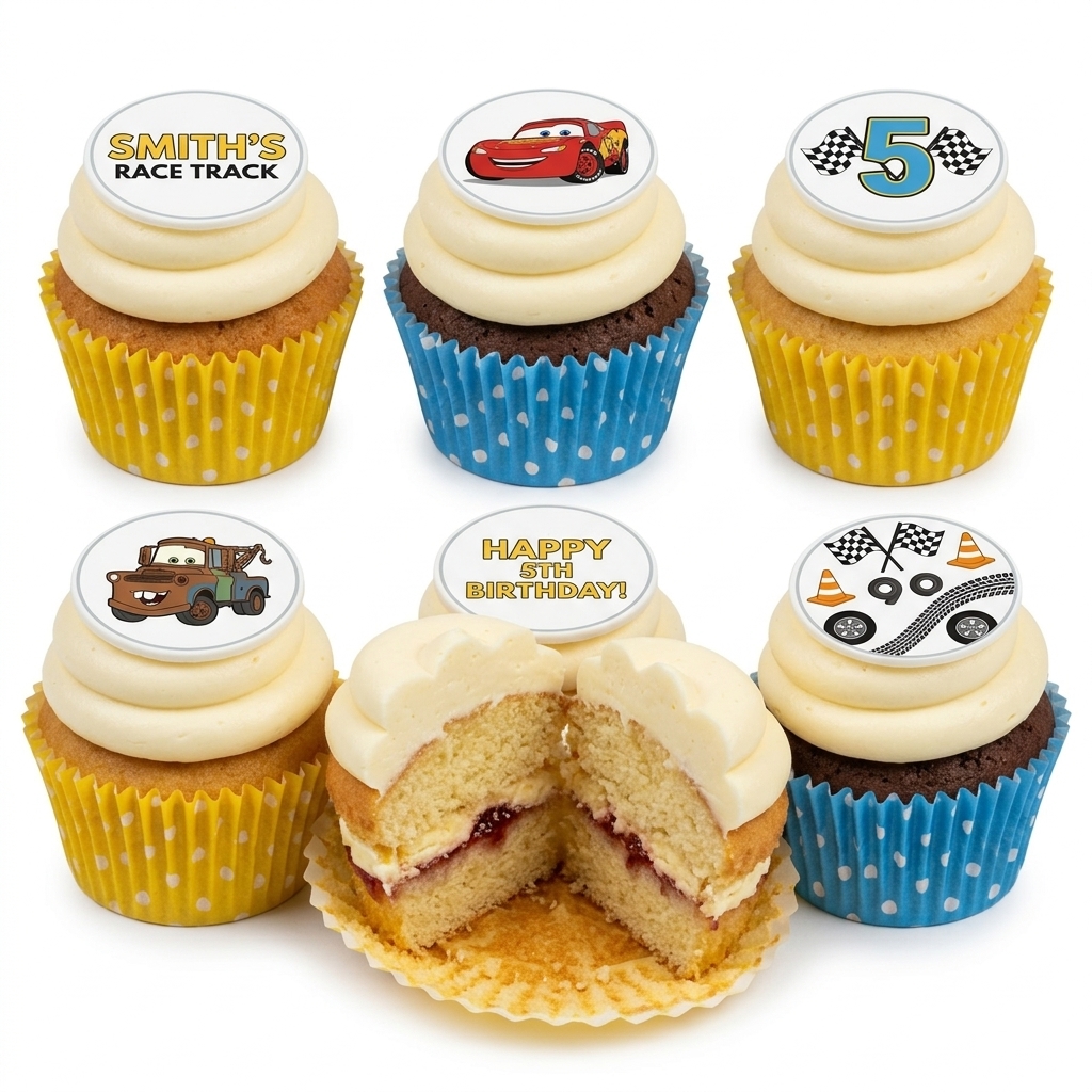 Disney Cars Birthday Cupcakes with Custom Toppers
