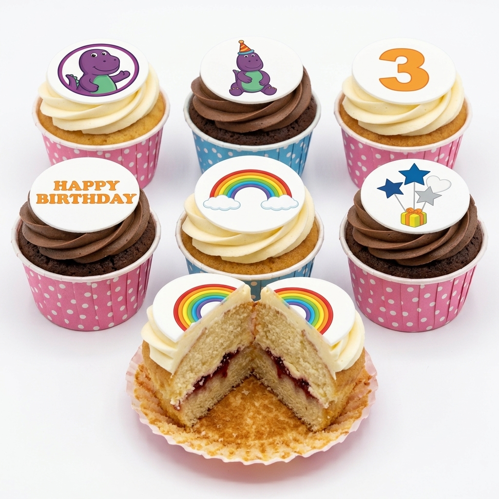 Barney Birthday Cupcakes with Custom Age Topper