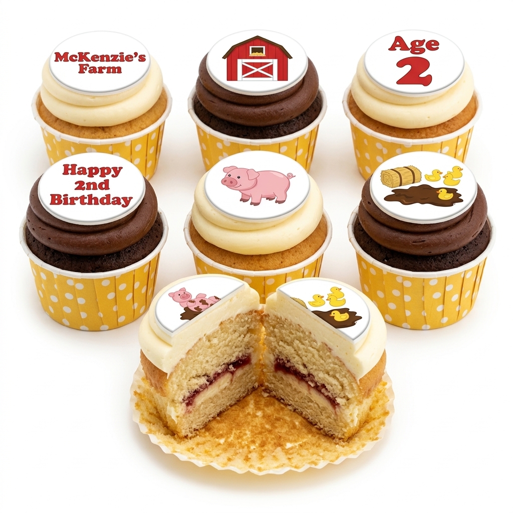 Kids Farm Animal Birthday Cupcakes with Custom Age