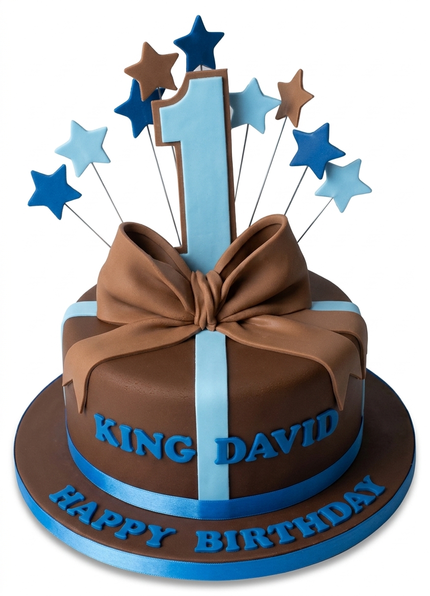 1st Birthday Cake for Boys with Stars & Bow