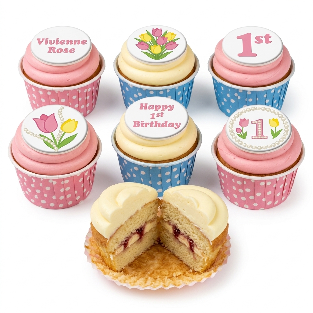 Floral 1st Birthday Cupcakes
