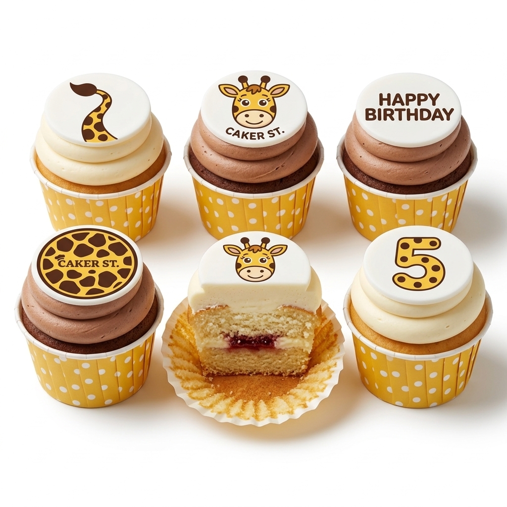 Giraffe Theme Birthday Cupcakes with Custom Age Topper