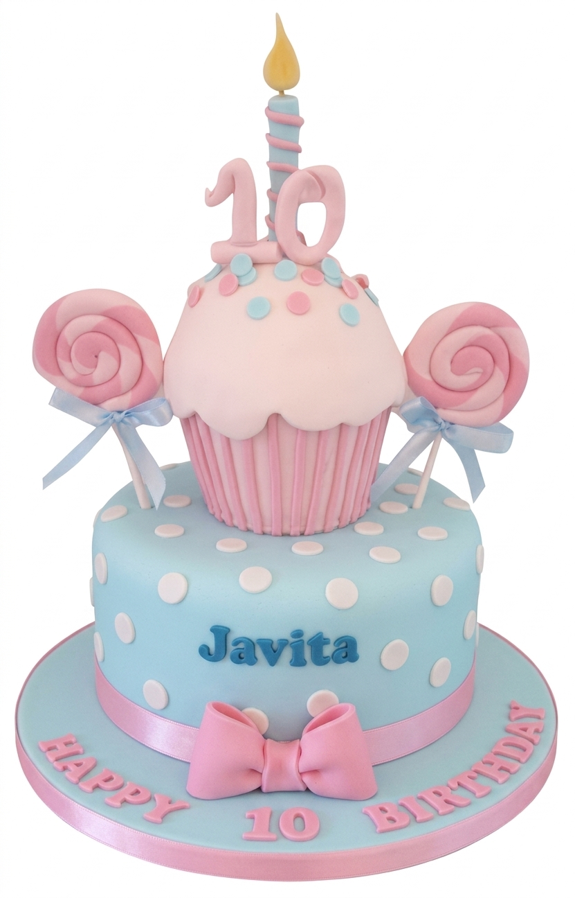 Pink & Blue Cupcake & Lollipop Girls Birthday Cake