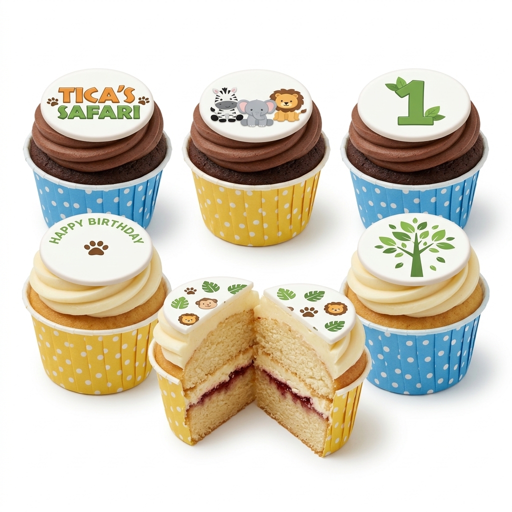Kids Safari Birthday Cupcakes with Custom Age Topper