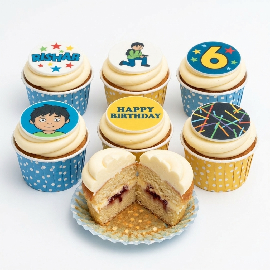 Personalised Boys Birthday Cupcakes with Custom Age Toppers