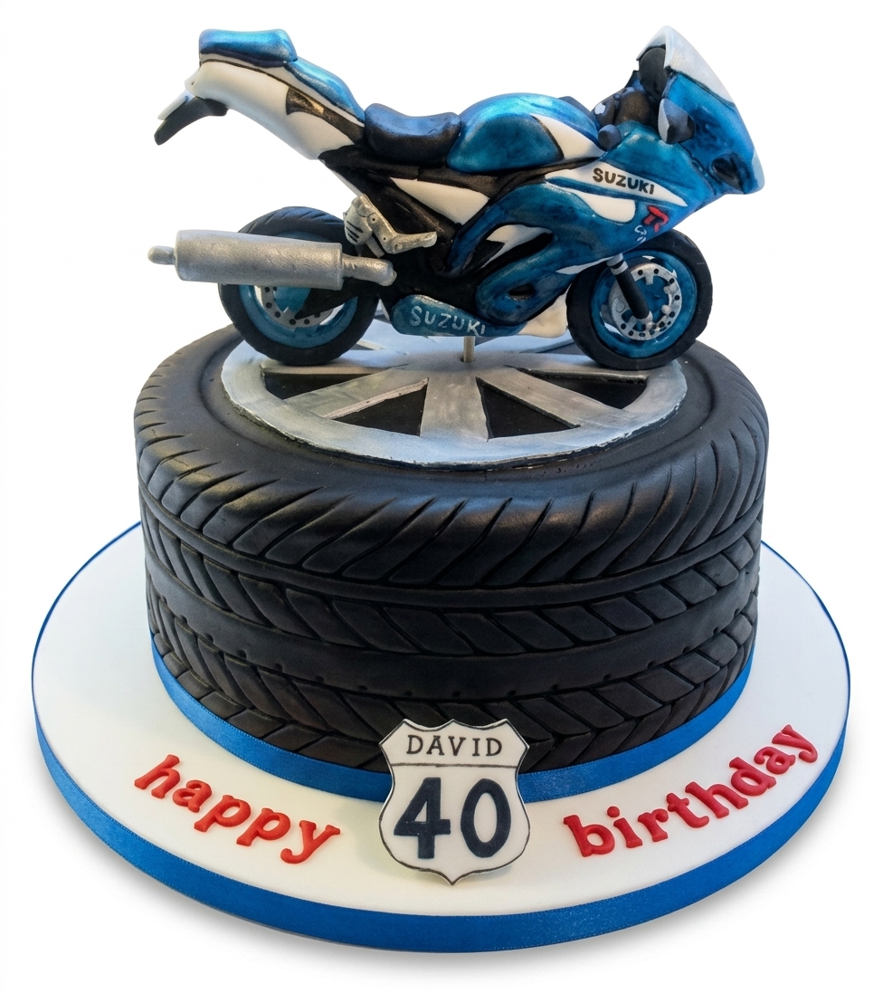 Motorbike Birthday Cake with Tyre Design