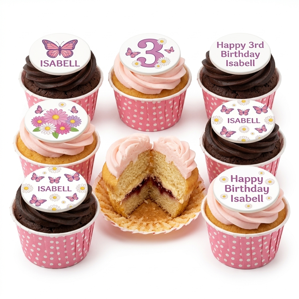 Butterfly Birthday Cupcakes with Custom Age Toppers