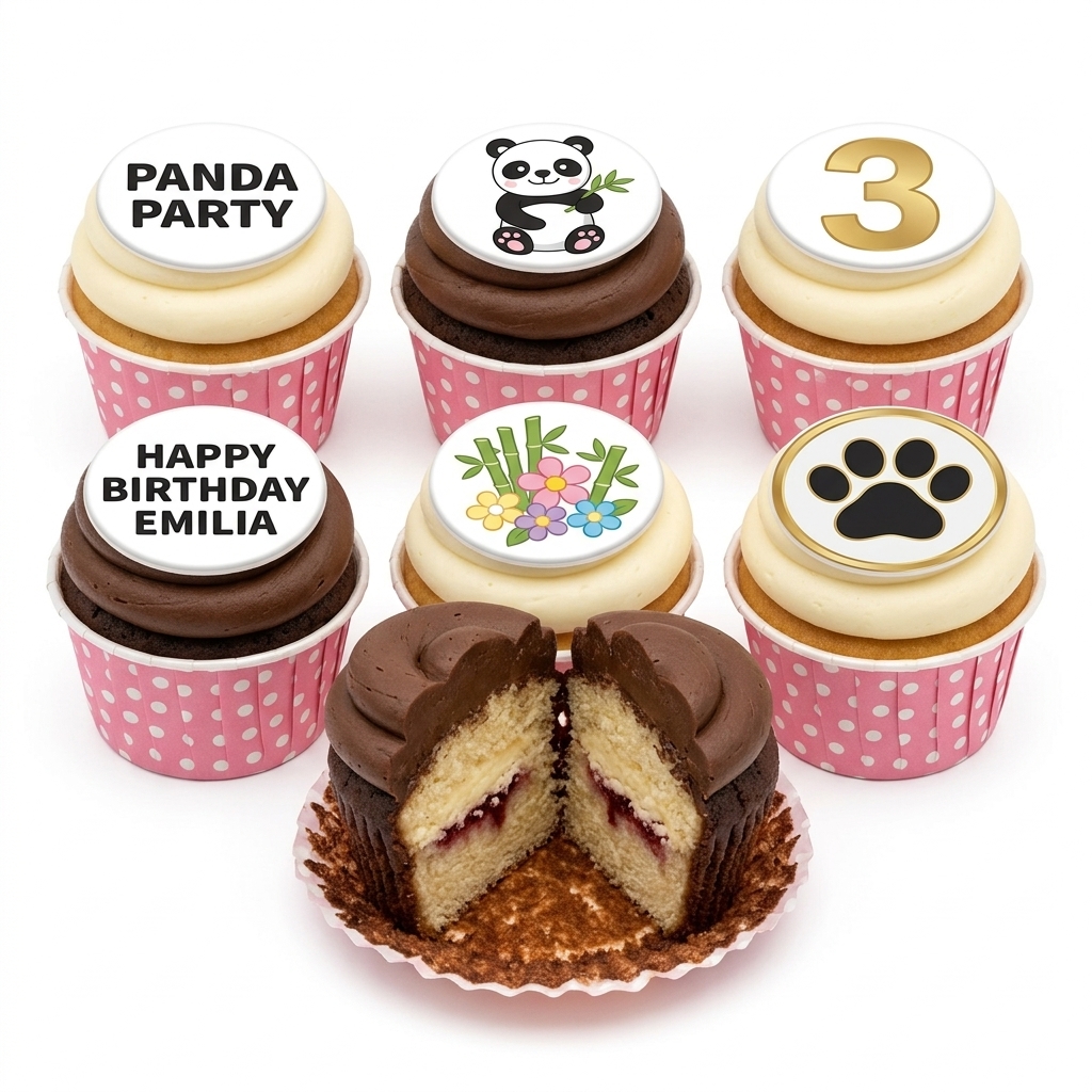 Panda Birthday Cupcakes with Custom Age Topper