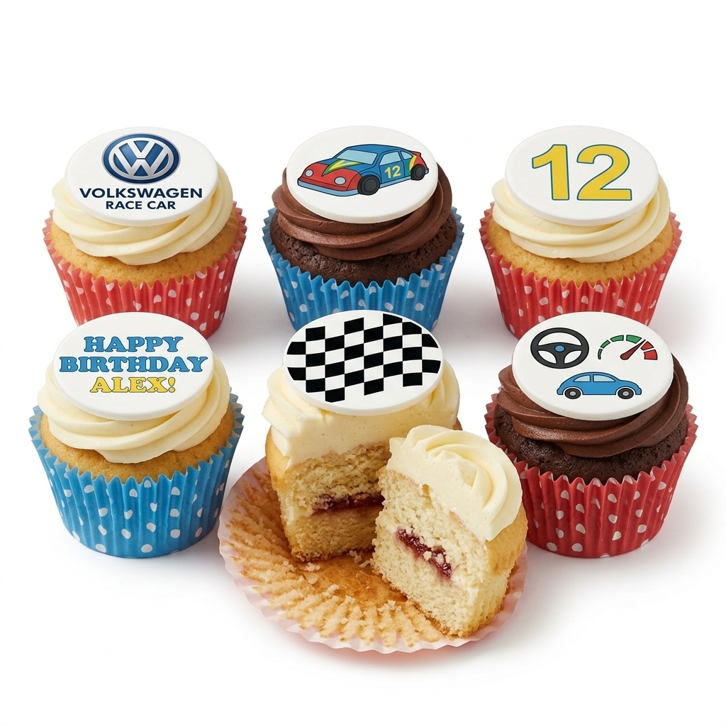 Racing Car Birthday Cupcakes with Custom Age Topper