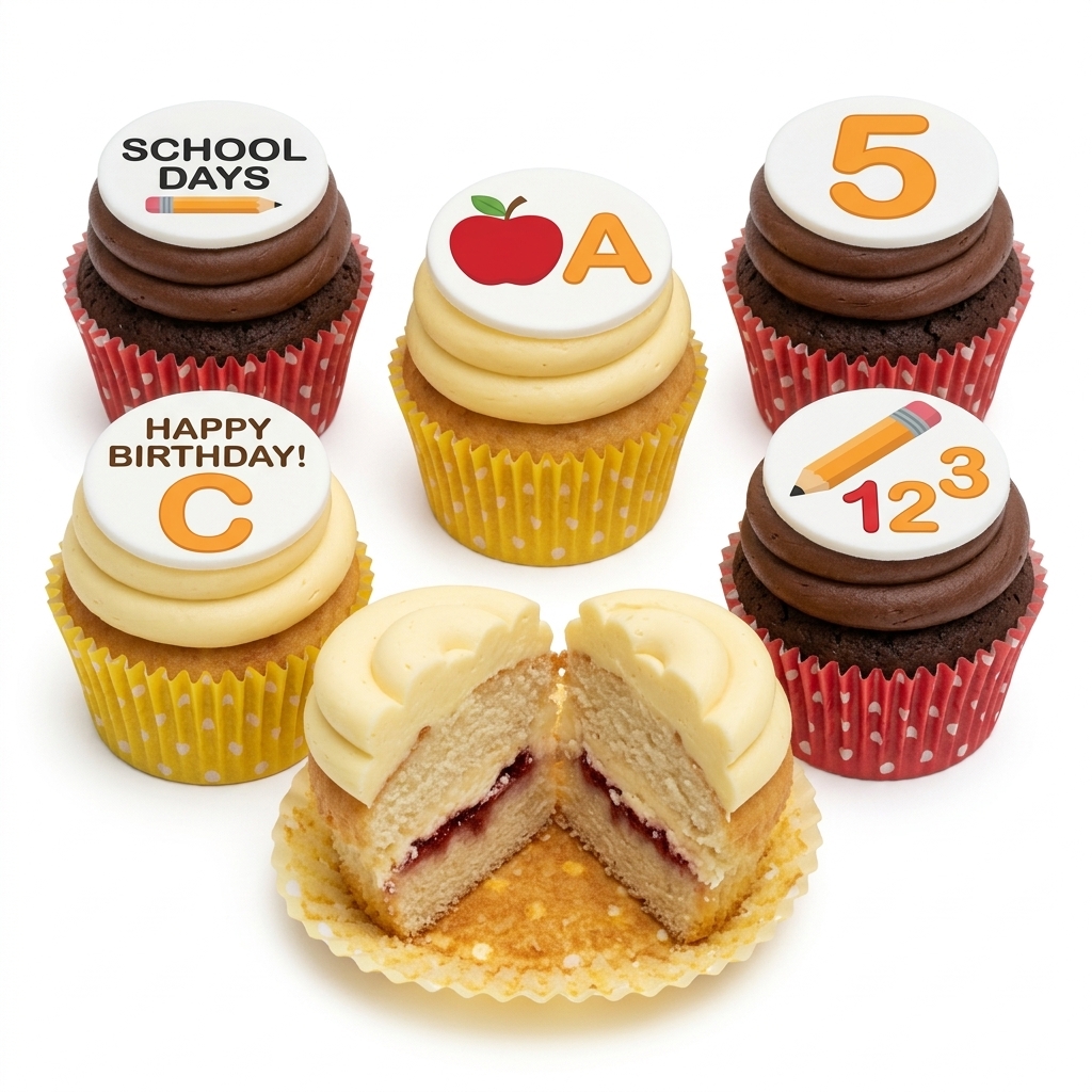 Kids School Birthday Cupcakes with Custom Toppers