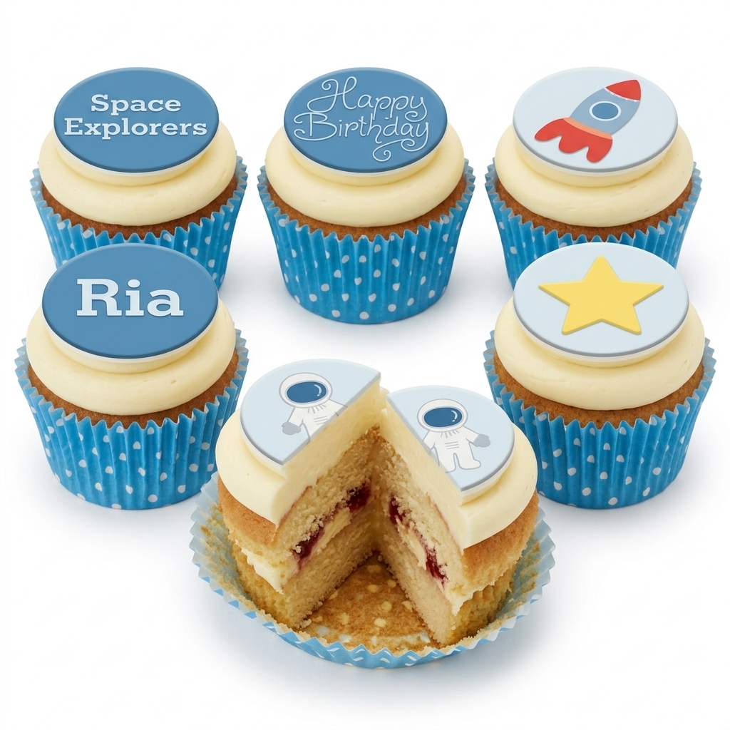 Kids Space Birthday Cupcakes with Custom Toppers
