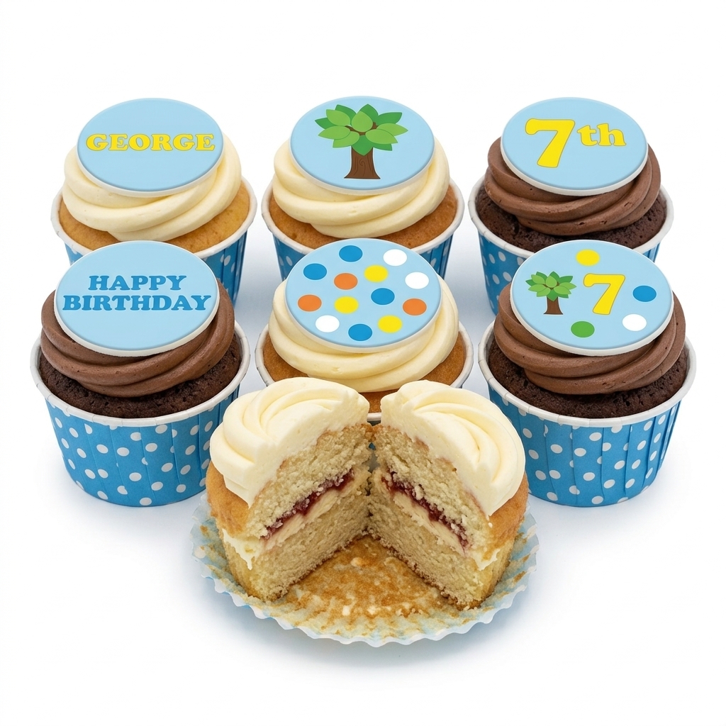 Fun Kids Birthday Cupcakes with Custom Toppers