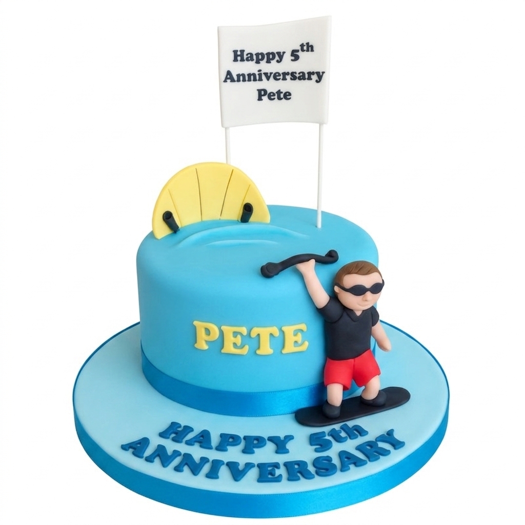 Watersports Anniversary Cake with Custom Message