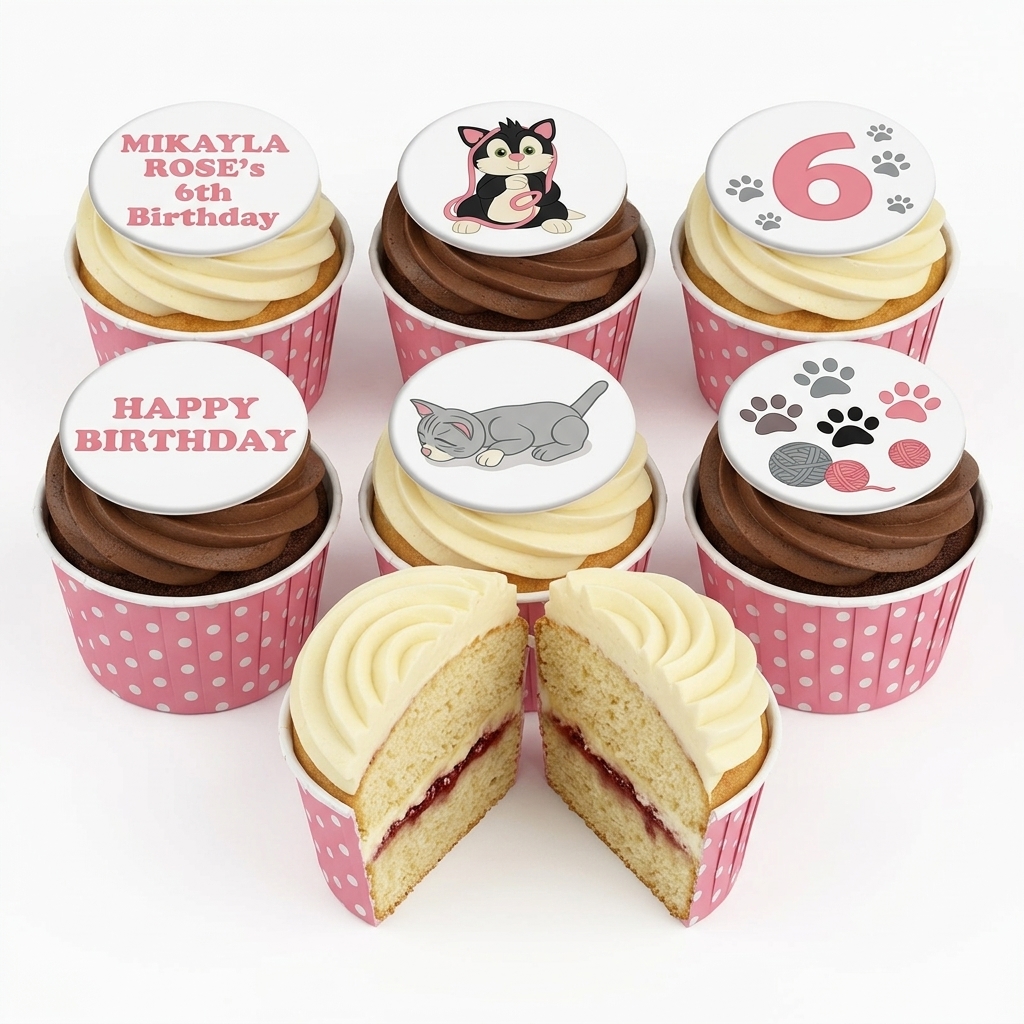 Kitten Birthday Cupcakes with Custom Age Toppers
