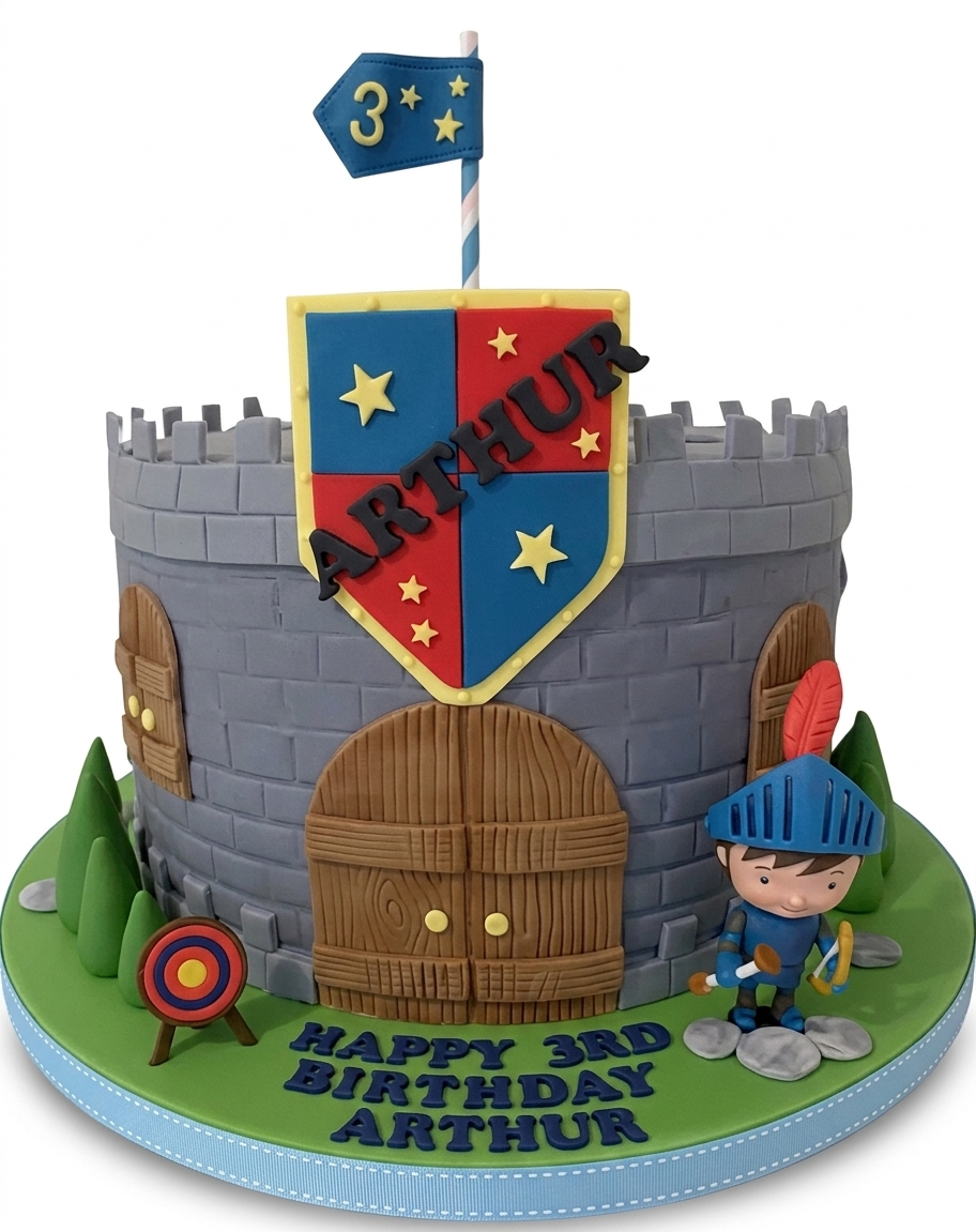 Knight Castle Birthday Cake for Boys with Custom Age