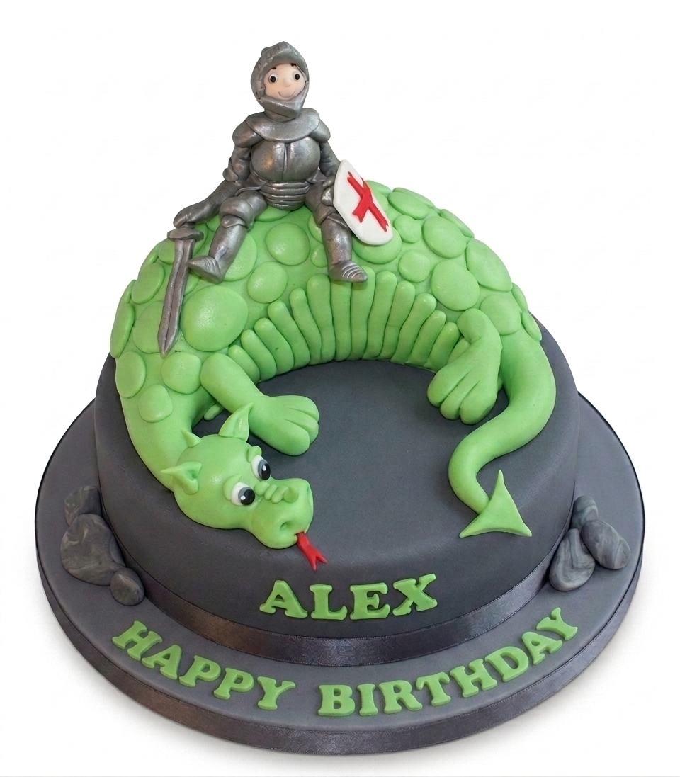 Dragon Birthday Cake with Knight Topper