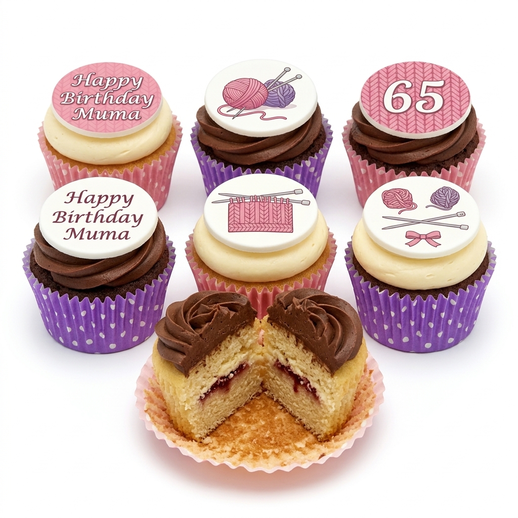 Knitting Theme Birthday Cupcakes with Custom Age