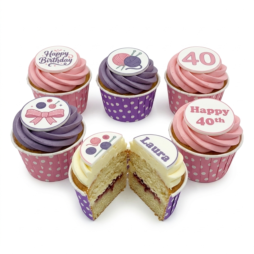 Knitting Theme Birthday Cupcakes