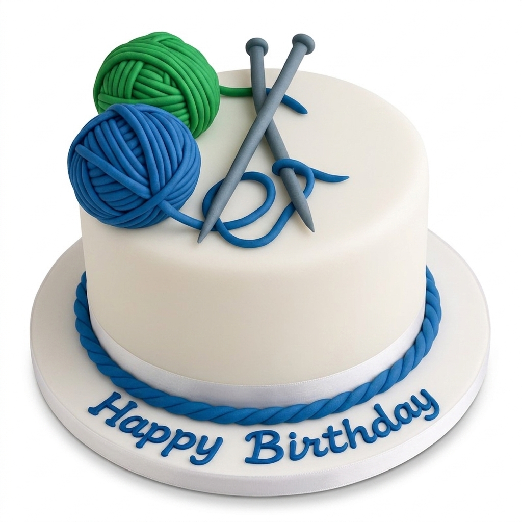 Knitting Theme Birthday Cake