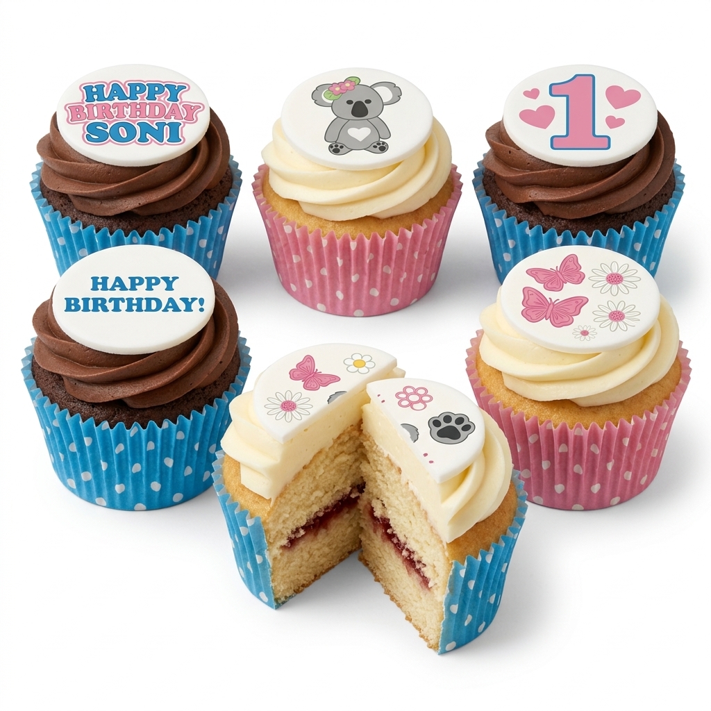Koala Birthday Cupcakes with Butterfly & Custom Age Toppers